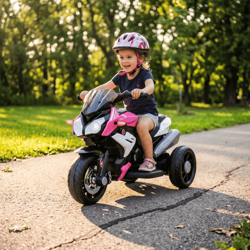 HOMCOM Mota Elétrica Infantil de 3 Rodas com Pedal, Farol LED, Música e Buzina, para Crianças de 3 a 5 Anos, Rosa