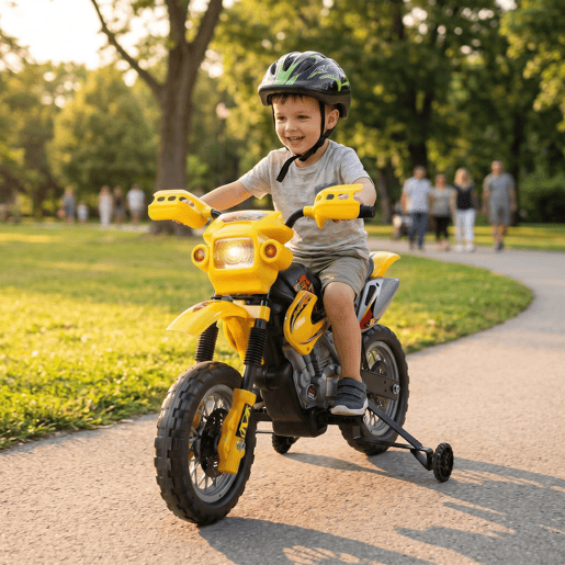 HOMCOM Mota Elétrica Infantil 6V com Luzes e Música para Crianças 3-6 Anos, Amarelo HOMCOM Mota Elétrica Infantil 6V com Luzes e Música para Crianças 3-6 Anos, Amarelo