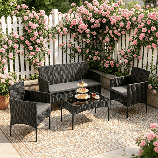 Conjunto de mobiliário de jardim 100x56x78 cm - Exterior, varanda, conjunto de conversação elegante - Preto Conjunto de mobiliário de jardim 100x56x78 cm - Exterior, varanda, conjunto de conversação elegante - Preto