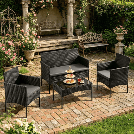 Conjunto de mobiliário de jardim 100x56x78 cm - Exterior, varanda, conjunto de conversação elegante - Preto Conjunto de mobiliário de jardim 100x56x78 cm - Exterior, varanda, conjunto de conversação elegante - Preto