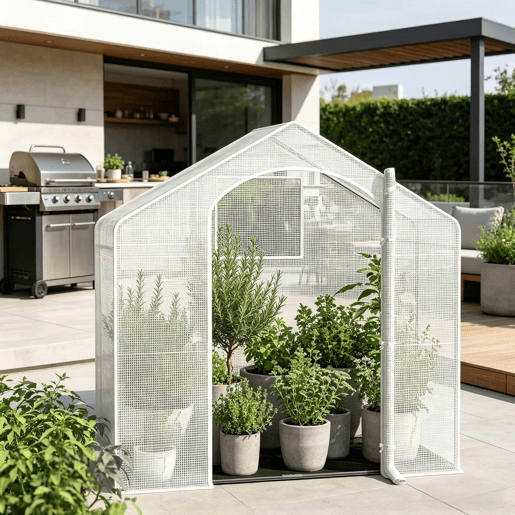Estufa de terraço - Porta enrolável com fecho de correr, estufa de inverno para plantas, proteção exterior - Branco Estufa de terraço - Porta enrolável com fecho de correr, estufa de inverno para plantas, proteção exterior - Branco