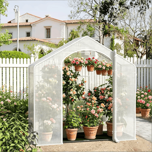 Estufa de terraço - Porta enrolável com fecho de correr, estufa de inverno para plantas, proteção exterior - Branco Estufa de terraço - Porta enrolável com fecho de correr, estufa de inverno para plantas, proteção exterior - Branco