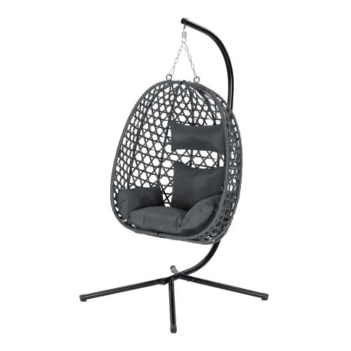 Poltrona suspensa em rattan 105x105 cm - altura ajustável, design elegante em forma de ovo, cadeira de baloiço para exterior - cinzento escuro Poltrona suspensa em rattan 105x105 cm - altura ajustável, design elegante em forma de ovo, cadeira de baloiço para exterior - cinzento escuro