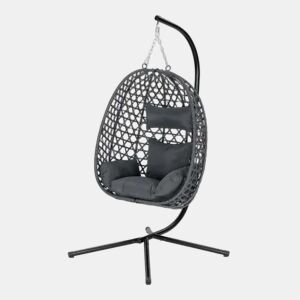 Poltrona suspensa em rattan 105x105 cm - altura ajustável, design elegante em forma de ovo, cadeira de baloiço para exterior - cinzento escuro