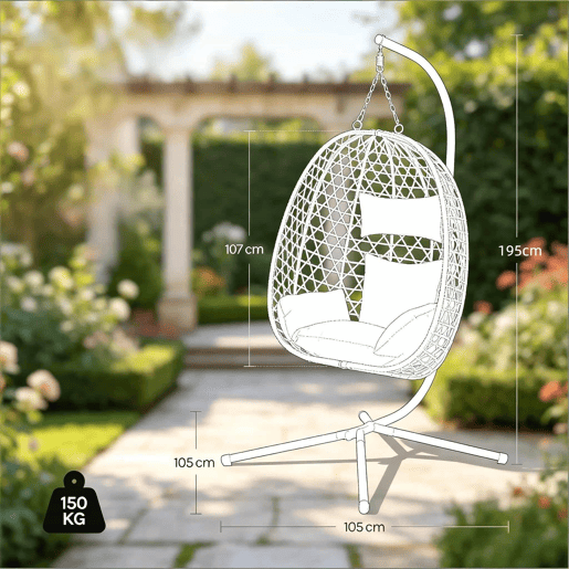 Poltrona suspensa em rattan 105x105 cm - altura ajustável, design elegante em forma de ovo, cadeira de baloiço para exterior - cinzento escuro Poltrona suspensa em rattan 105x105 cm - altura ajustável, design elegante em forma de ovo, cadeira de baloiço para exterior - cinzento escuro