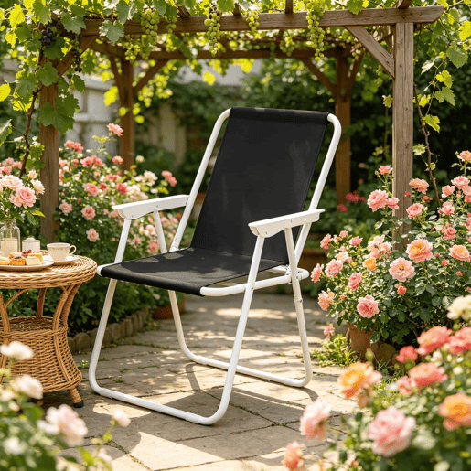 Cadeira de jardim dobrável - Leve, portátil, ideal para acampar e para o exterior - Preta Cadeira de jardim dobrável - Leve, portátil, ideal para acampar e para o exterior - Preta