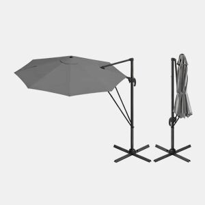 Guarda-sol de jardim 306 x 167 x 207 cm - redondo, com base em cruz de aço, para exterior e varanda - cinzento escuro