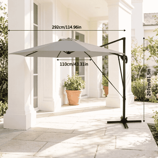 Guarda-sol de jardim 306 x 167 x 207 cm - redondo, com base em cruz de aço, para exterior e varanda - cinzento escuro