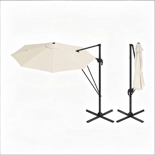 Guarda-sol redondo de jardim 306 x 167 x 207 cm - Base em cruz de aço, para exterior - Bege