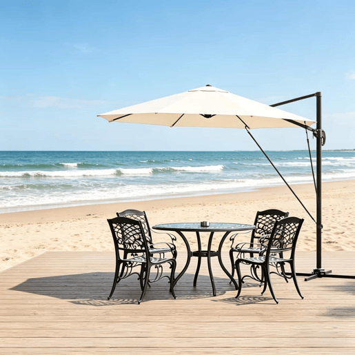 Guarda-sol redondo de jardim 306 x 167 x 207 cm - Base em cruz de aço, para exterior - Bege