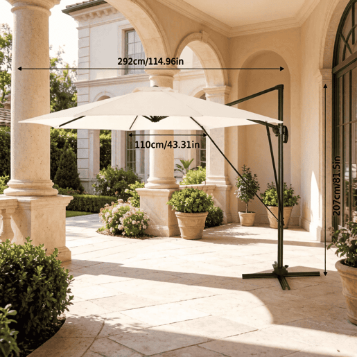 Guarda-sol redondo de jardim 306 x 167 x 207 cm - Base em cruz de aço, para exterior - Bege