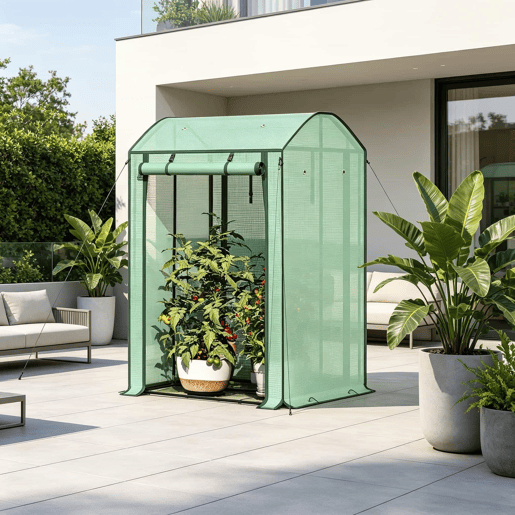 Estufa de varanda - resistente, com porta enrolável com fecho de correr para proteção das plantas - verde Estufa de varanda - resistente, com porta enrolável com fecho de correr para proteção das plantas - verde