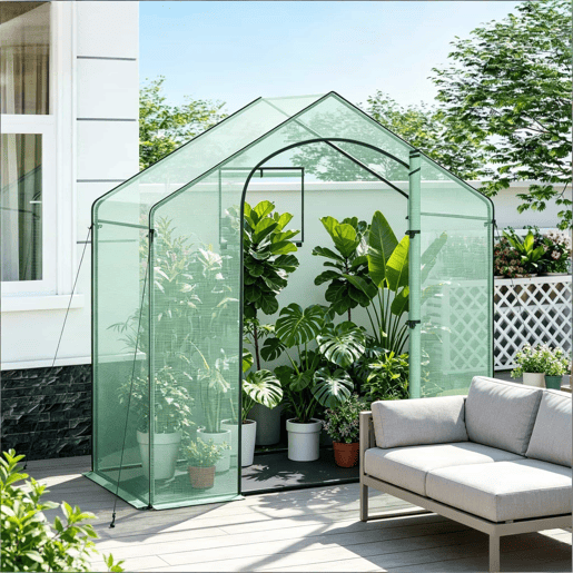 Estufa de terraço - Porta enrolável com fecho de correr, estufa de inverno para plantas, uso no exterior - Verde Estufa de terraço - Porta enrolável com fecho de correr, estufa de inverno para plantas, uso no exterior - Verde