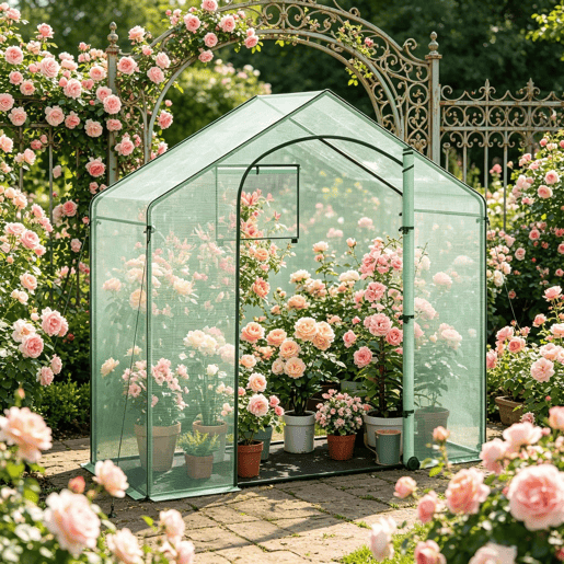 Estufa de terraço - Porta enrolável com fecho de correr, estufa de inverno para plantas, uso no exterior - Verde Estufa de terraço - Porta enrolável com fecho de correr, estufa de inverno para plantas, uso no exterior - Verde