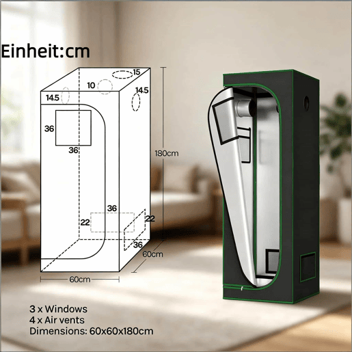 Mini-estufa 60x60x80 cm - Controlo ambiental completo, resistente, para interior - Preto e verde Mini-estufa 60x60x80 cm - Controlo ambiental completo, resistente, para interior - Preto e verde