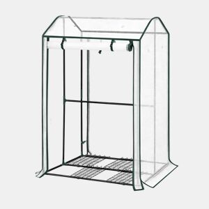 Estufa de jardim - Design resistente com porta enrolável com fecho de correr, proteção para as plantas no inverno, para varanda, pátio e jardim - Branco