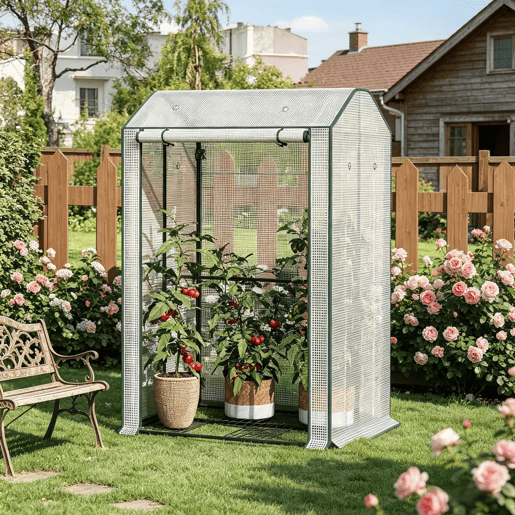 Estufa de jardim - Design resistente com porta enrolável com fecho de correr, proteção para as plantas no inverno, para varanda, pátio e jardim - Branco Estufa de jardim - Design resistente com porta enrolável com fecho de correr, proteção para as plantas no inverno, para varanda, pátio e jardim - Branco