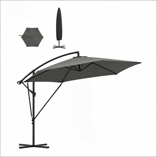 Guarda-sol de jardim 310 x 100 x 277 cm u2013 dobrável, ajustável, resistente para uso no exterior e na piscina u2013 cinzento escuro