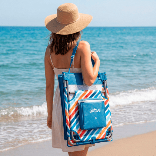 Aktive Tapete de praia reclinável multicolorido com cooler