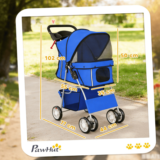 PawHut Carrinho para Cães Dobrável, Cochecito para Cães Pequenos com Cesto de Arrumação, Janelas em Rede, Suportes para Copos, Rodas EVA, Almofada Lavável, Travões, Carga 10 kg, 77x44x102 cm, Azul PawHut Carrinho para Cães Dobrável, Cochecito para Cães Pequenos com Cesto de Arrumação, Janelas em Rede, Suportes para Copos, Rodas EVA, Almofada Lavável, Travões, Carga 10 kg, 77x44x102 cm, Azul