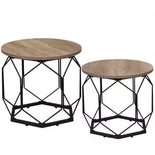 Mesa de centro redonda 2 piezas - diseño moderno con tablero extraíble - gris y madera