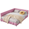 Cama de casal estofada de 140 x 200 cm com entrada para carregamento USB e iluminação LED para adolescentes e adultos, cor-de-rosa