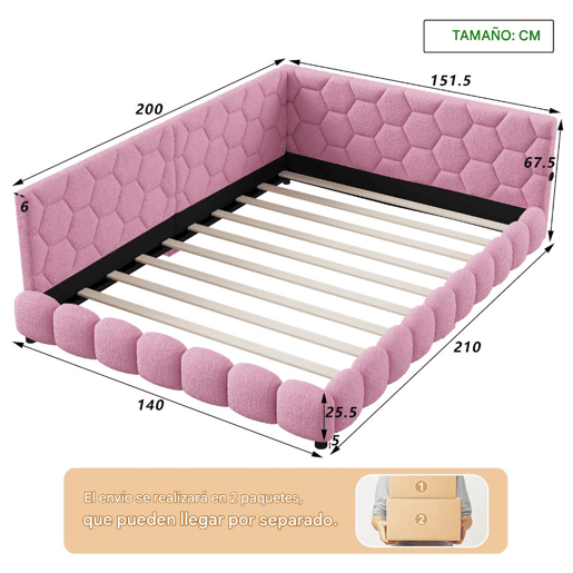 Cama de casal estofada de 140 x 200 cm com entrada para carregamento USB e iluminação LED para adolescentes e adultos, cor-de-rosa Cama de casal estofada de 140 x 200 cm com entrada para carregamento USB e iluminação LED para adolescentes e adultos, cor-de-rosa