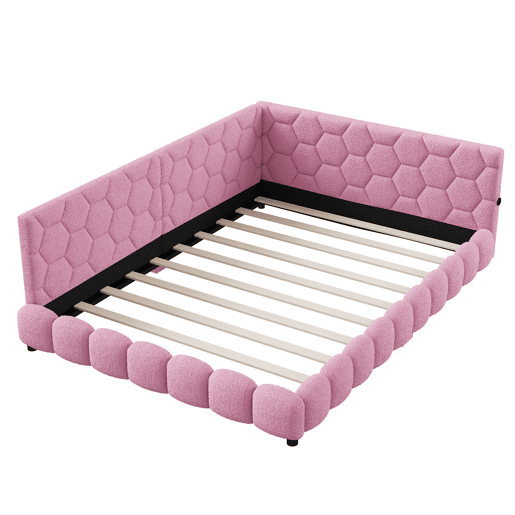 Cama de casal estofada de 140 x 200 cm com entrada para carregamento USB e iluminação LED para adolescentes e adultos, cor-de-rosa Cama de casal estofada de 140 x 200 cm com entrada para carregamento USB e iluminação LED para adolescentes e adultos, cor-de-rosa