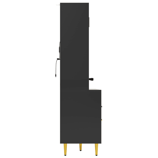 Aparador de cozinha de 180 cm - preto de alto brilho, iluminação LED, painel perfurado, portas de correr em vidro, porta magnética, capacidade de carga de 60 kg - preto