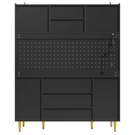 Aparador de cozinha de 180 cm - preto de alto brilho, iluminação LED, painel perfurado, portas de correr em vidro, porta magnética, capacidade de carga de 60 kg - preto