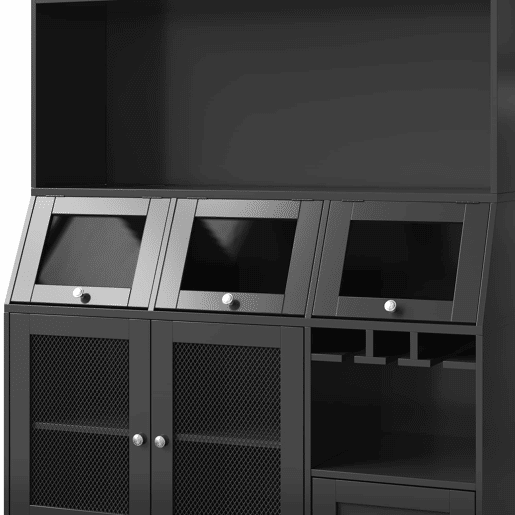 Armário alto de cozinha 120 x 40 x 181,7 cm - com porta USB, arrumação multifuncional, ampla superfície de trabalho, portas de vidro e iluminação LED - preto Armário alto de cozinha 120 x 40 x 181,7 cm - com porta USB, arrumação multifuncional, ampla superfície de trabalho, portas de vidro e iluminação LED - preto