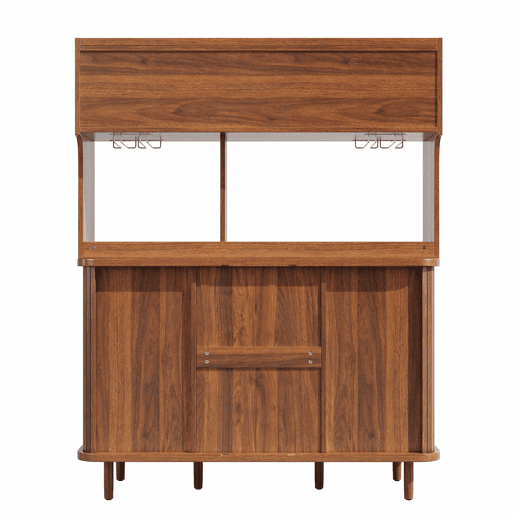 Aparador de cozinha com 174,5 cm - design em rattan com portas de correr em vidro, amplo espaço de arrumação, acabamento em madeira natural estilo nogueira, capacidade de carga de 60 kg - nogueira