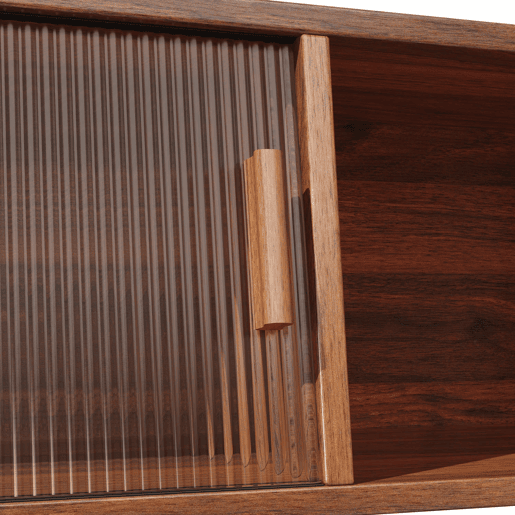 Aparador de cozinha com 174,5 cm - design em rattan com portas de correr em vidro, amplo espaço de arrumação, acabamento em madeira natural estilo nogueira, capacidade de carga de 60 kg - nogueira