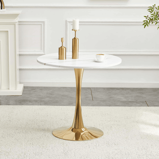 Mesa de jantar redonda de 80 cm u2013 design moderno em forma de tulipa com pé metálico para a cozinha e a sala de estar u2013 branca Mesa de jantar redonda de 80 cm u2013 design moderno em forma de tulipa com pé metálico para a cozinha e a sala de estar u2013 branca