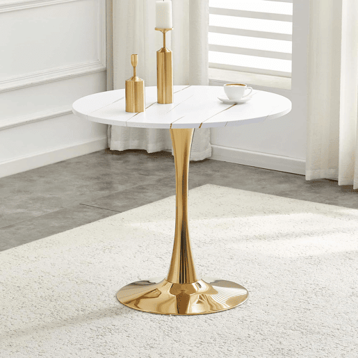 Mesa de jantar redonda de 80 cm u2013 design moderno em forma de tulipa com pé metálico para a cozinha e a sala de estar u2013 branca Mesa de jantar redonda de 80 cm u2013 design moderno em forma de tulipa com pé metálico para a cozinha e a sala de estar u2013 branca