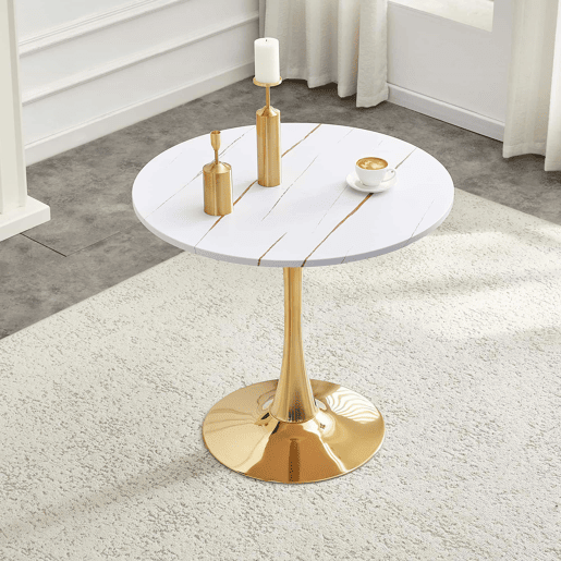 Mesa de jantar redonda de 80 cm u2013 design moderno em forma de tulipa com pé metálico para a cozinha e a sala de estar u2013 branca Mesa de jantar redonda de 80 cm u2013 design moderno em forma de tulipa com pé metálico para a cozinha e a sala de estar u2013 branca