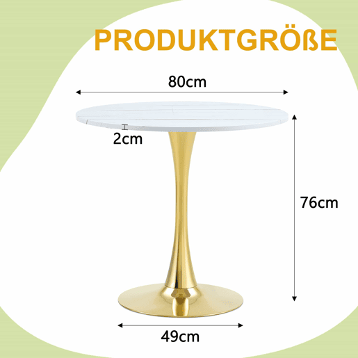 Mesa de jantar redonda de 80 cm u2013 design moderno em forma de tulipa com pé metálico para a cozinha e a sala de estar u2013 branca Mesa de jantar redonda de 80 cm u2013 design moderno em forma de tulipa com pé metálico para a cozinha e a sala de estar u2013 branca