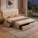 Cama doble, LED, 4 cajas de almacenamiento 208x145 Cama doble, LED, 4 cajas de almacenamiento 208x145 Beige