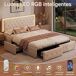 Cama doble, LED, 4 cajas de almacenamiento 208x145 Cama doble, LED, 4 cajas de almacenamiento 208x145 Beige
