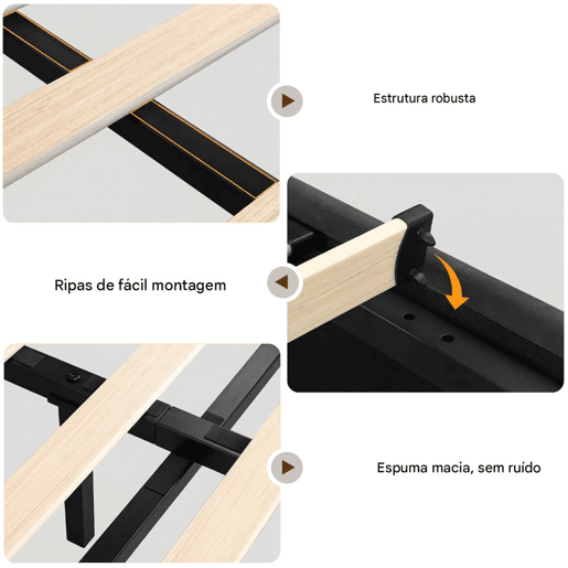 Cama estofada de 160x200 cm com baú, revestimento em veludo branco, sistema de abertura hidráulica, iluminação LED, portas de carregamento USB e Tipo-C e estrado de ripas