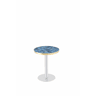 Mesa auxiliar redonda 60x60x74 cm - Tampo com efeito de mármore e borda dourada, estrutura metálica resistente, ideal como mesa de sofá ou mesa de cabeceira - Azul