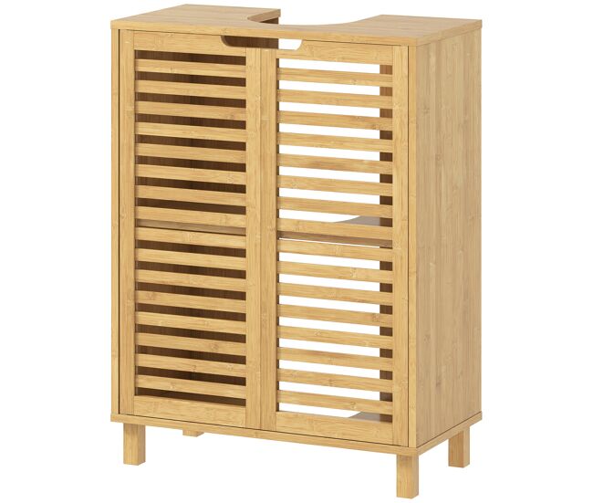 Mueble bajo lavabo de bambú con 2 puertas de lamas estante ajustable para lavabos con o sin pedestal natural