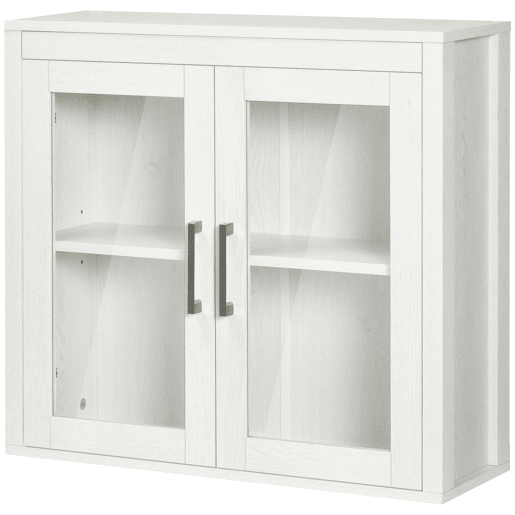 Armário de banheiro suspenso com portas de vidro e prateleira ajustável, móvel moderno para pendurar, 60x19,5x54 cm, branco Armário de banheiro suspenso com portas de vidro e prateleira ajustável, móvel moderno para pendurar, 60x19,5x54 cm, branco
