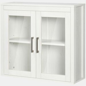 Armário de banheiro suspenso com portas de vidro e prateleira ajustável, móvel moderno para pendurar, 60x19,5x54 cm, branco