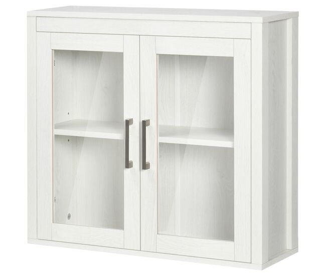 Armario de baño de pared con puertas de vidrio y estante ajustable mueble colgante moderno 60x19,5x54 cm blanco