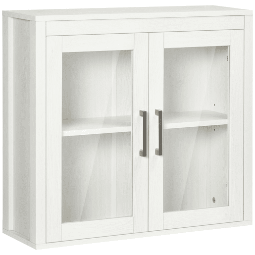 Armário de banheiro suspenso com portas de vidro e prateleira ajustável, móvel moderno para pendurar, 60x19,5x54 cm, branco Armário de banheiro suspenso com portas de vidro e prateleira ajustável, móvel moderno para pendurar, 60x19,5x54 cm, branco