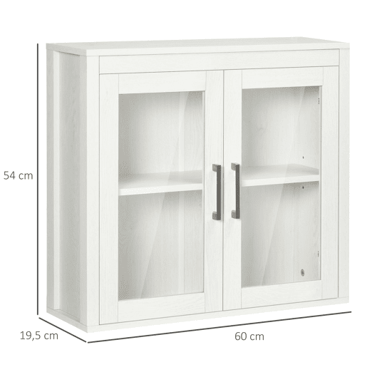 Armário de banheiro suspenso com portas de vidro e prateleira ajustável, móvel moderno para pendurar, 60x19,5x54 cm, branco Armário de banheiro suspenso com portas de vidro e prateleira ajustável, móvel moderno para pendurar, 60x19,5x54 cm, branco