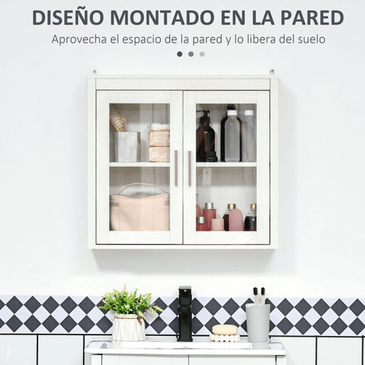 Armário de banheiro suspenso com portas de vidro e prateleira ajustável, móvel moderno para pendurar, 60x19,5x54 cm, branco Armário de banheiro suspenso com portas de vidro e prateleira ajustável, móvel moderno para pendurar, 60x19,5x54 cm, branco