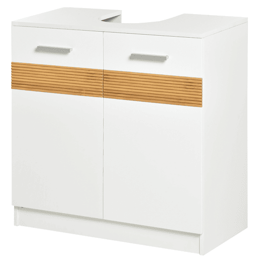 Armário de banheiro para pia, unidade de chão em madeira com 2 portas e prateleira interna, estilo moderno, 60x30x60,5 cm, branco Armário de banheiro para pia, unidade de chão em madeira com 2 portas e prateleira interna, estilo moderno, 60x30x60,5 cm, branco