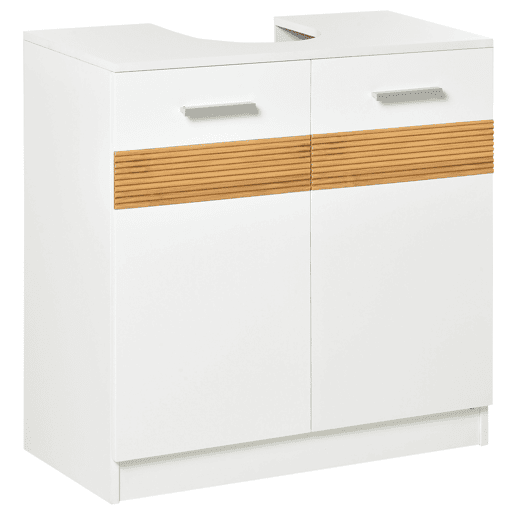 Armário de banheiro para pia, unidade de chão em madeira com 2 portas e prateleira interna, estilo moderno, 60x30x60,5 cm, branco Armário de banheiro para pia, unidade de chão em madeira com 2 portas e prateleira interna, estilo moderno, 60x30x60,5 cm, branco
